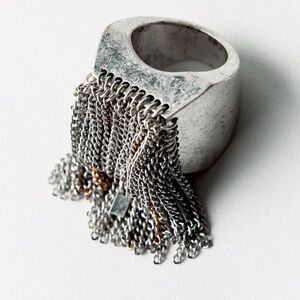 Chunky Statement Silver Chain Fringe Ring